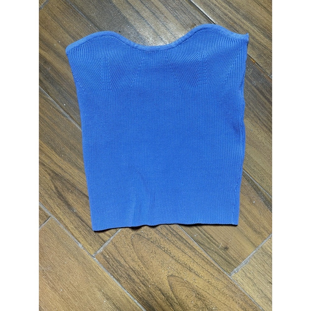 L Strapless Knit Top Blue Wavy Hem Size M Trendy Y2K Minimalist Preppy